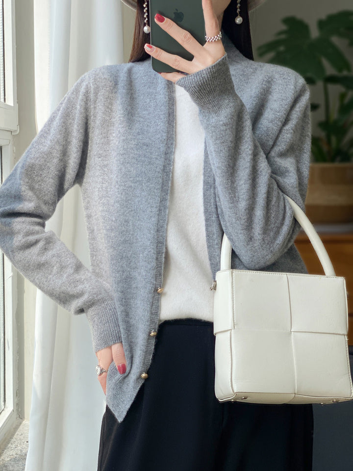 Ladies Open Fine Knit Cardigan in Mohair Look with Straight Hem and Narrow Cuffs Mune Fashion
