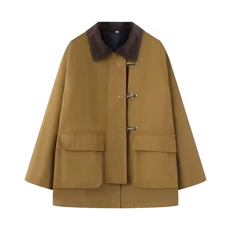Women Oversize Short Coat with Toggle Closures and Cord Collar Mune Fashion