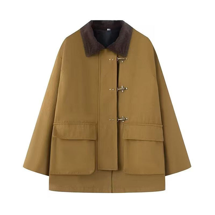 Women Oversize Short Coat with Toggle Closures and Cord Collar Mune Fashion