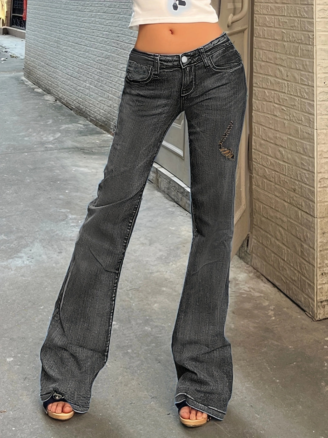 Women's High-Waisted Flared Jeans with Bell Bottoms, Subtle Embroidery & Extended Hem Mune Fashion