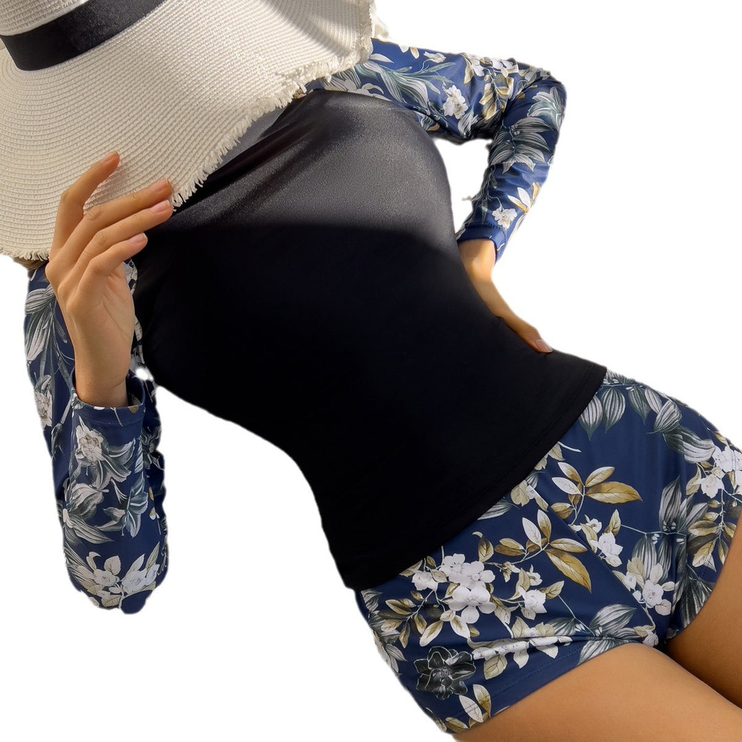Women Sporty Long Sleeve Swimsuit with Floral Design Mune Fashion