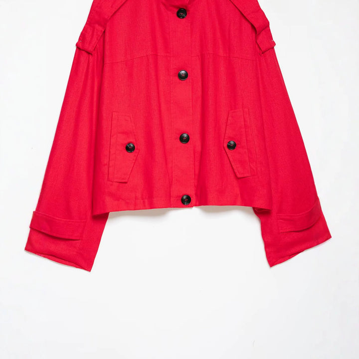 Women's 20+ short cape trench with stand collar and overlapping shoulder straps Mune Fashion
