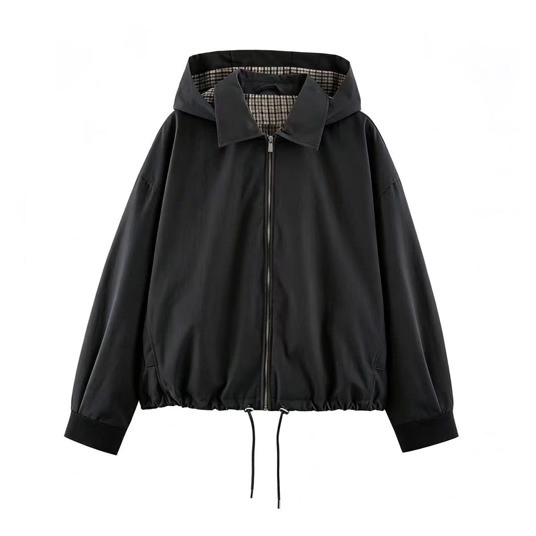 Women's Lightweight Hoodie Jacket in Cropped Oversize Fit with Drawstring Hem and Concealed Zipper Mune Fashion