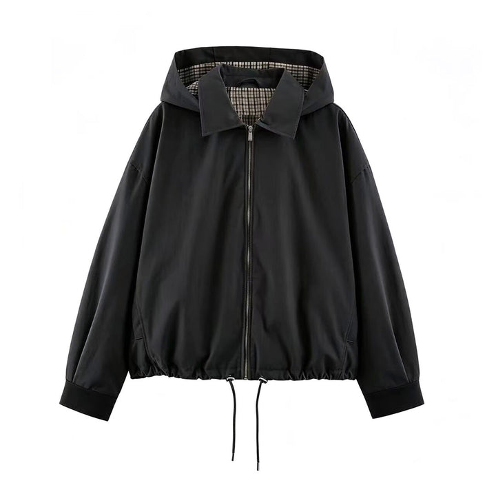 Women's Lightweight Hoodie Jacket in Cropped Oversize Fit with Drawstring Hem and Concealed Zipper Mune Fashion