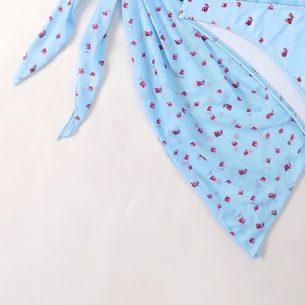 Women's Triangle Bikini with Floral Wrap Skirt Mune Fashion