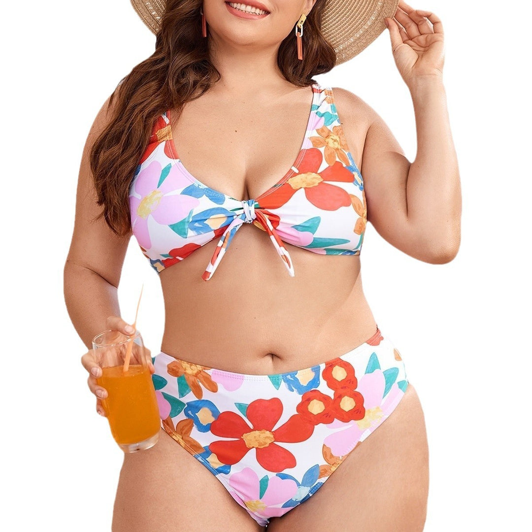 Women's Bikini Set with Floral Design and Adjustable Knot Mune Fashion