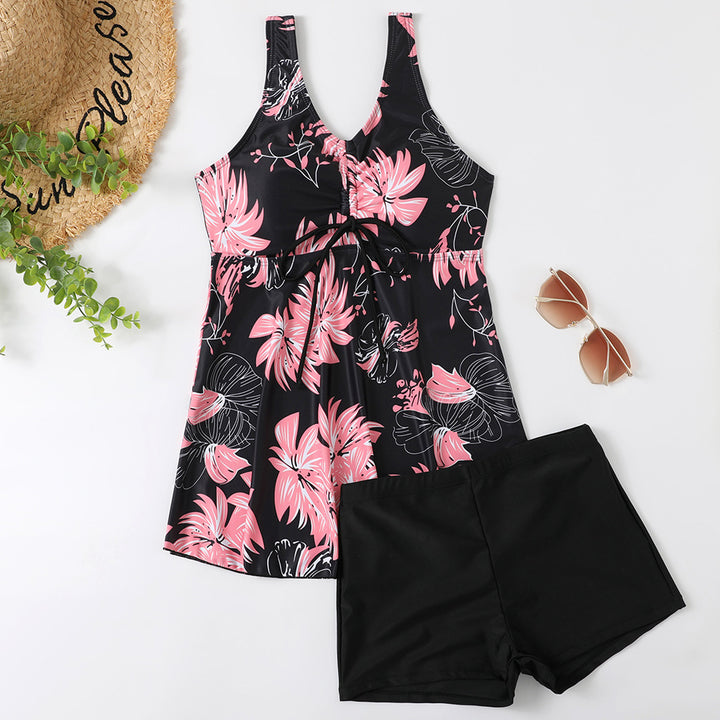 Ladies Tankini Set with Fashionable Floral Print and Ruffles Mune Fashion