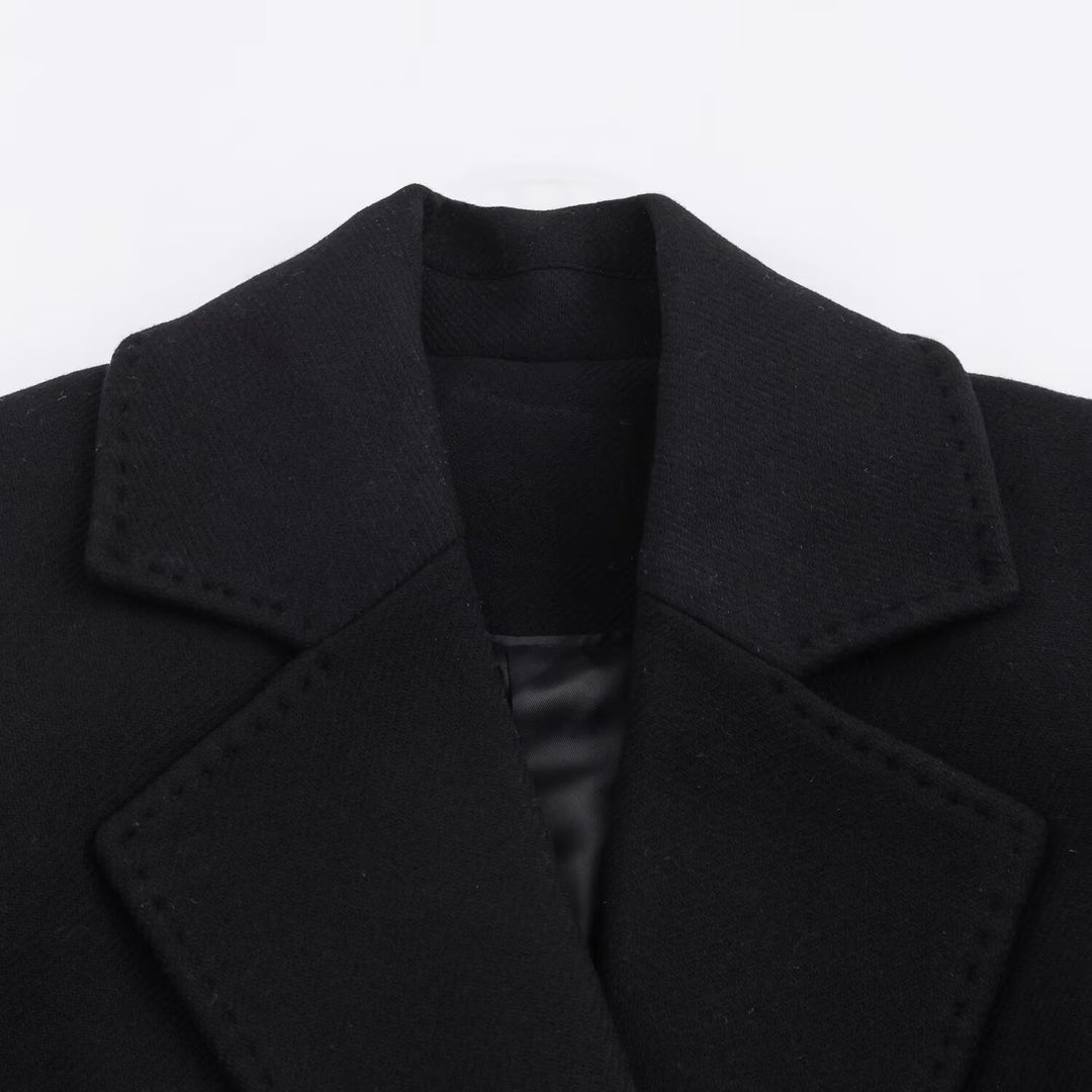Women Longline Coat with Wide Lapel and Tied Belt Mune Fashion
