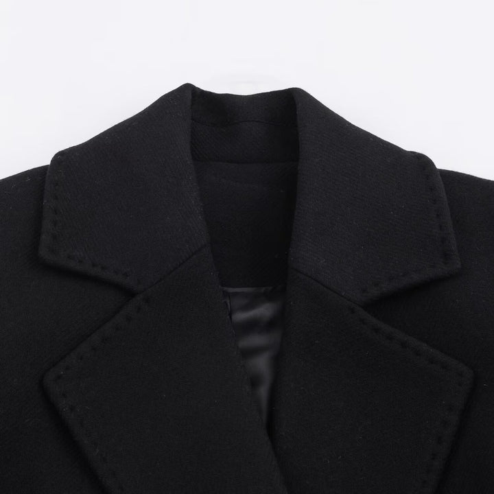 Women Longline Coat with Wide Lapel and Tied Belt Mune Fashion