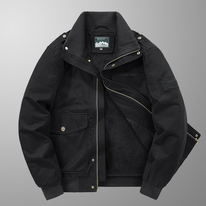 Men's Thermo-Canvas Blouson with full Teddy lining, ribbed collar, and utility patch pockets Mune Fashion