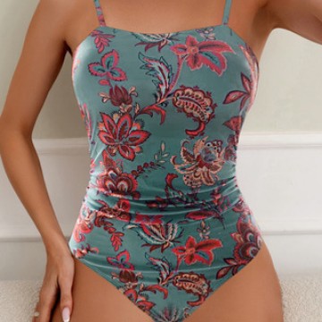 Women's One-Piece Swimsuit with Floral Gathering Element Mune Fashion