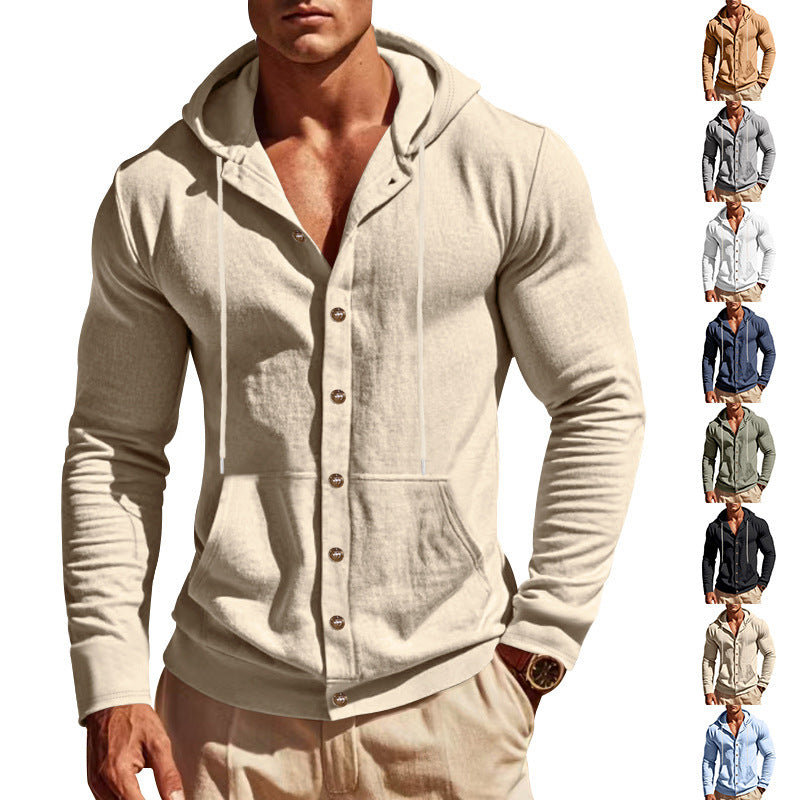 Men's hooded button jacket made of cotton blend slim fit with kangaroo pocket Mune Fashion