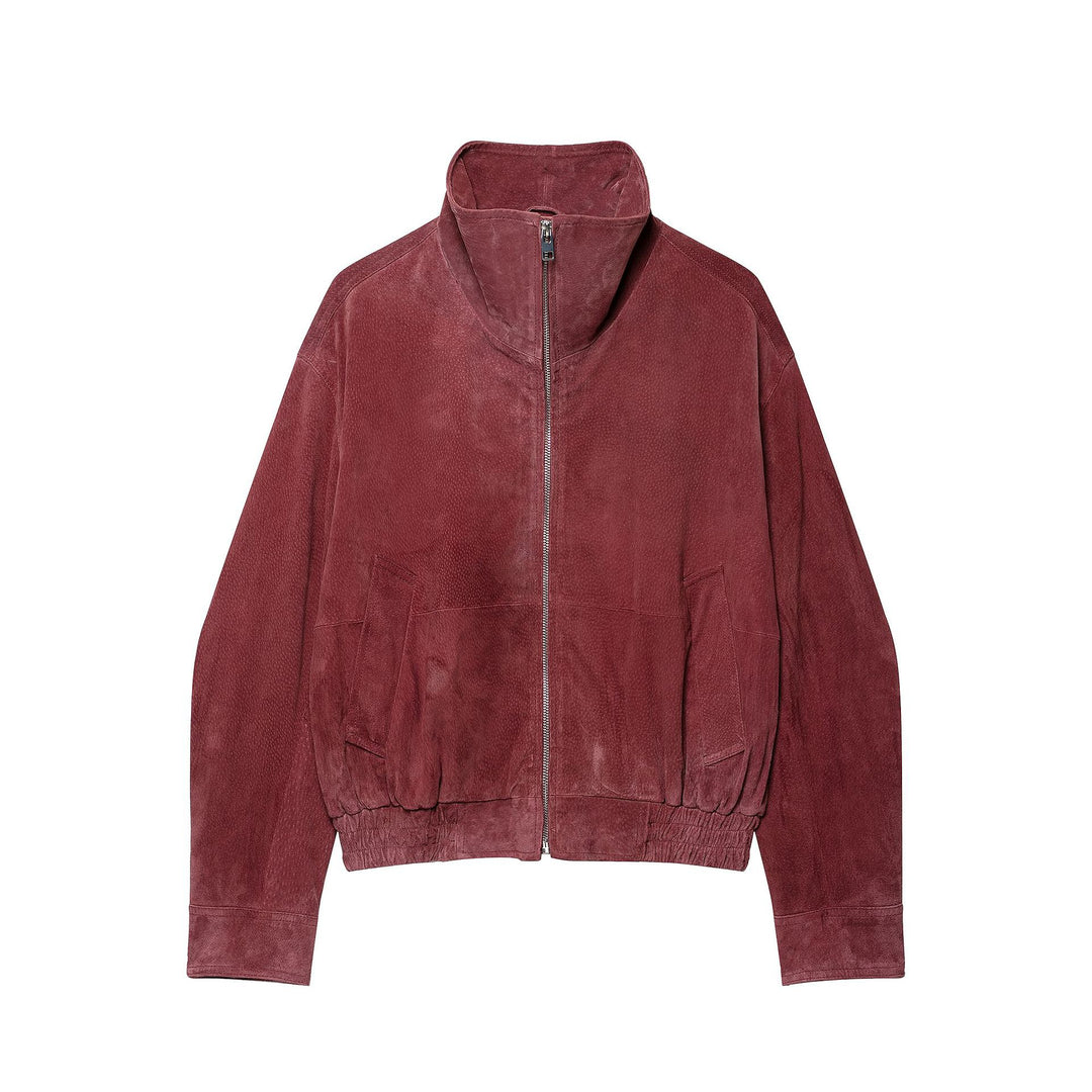 Women's Cropped Velour Bomber Jacket with High Stand-Up Collar and Elastic Cuff Mune Fashion