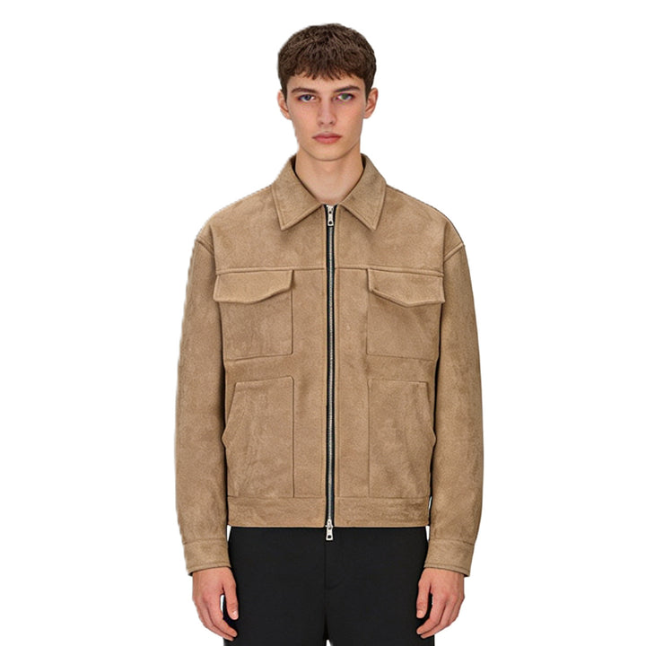 Men's suede overshirt with four flap pockets and two-way zip Mune Fashion