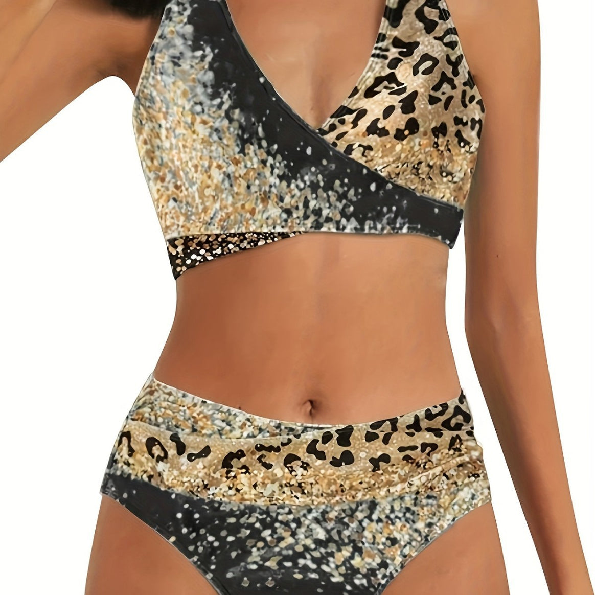 Women's High-Waisted Bikini Set with Playful Knot and Shimmering Accents Mune Fashion