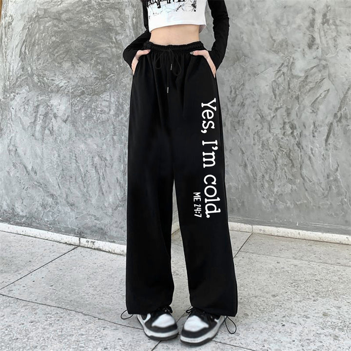 Women's high-waisted jogging pants with side statement print and elastic waistband Mune Fashion