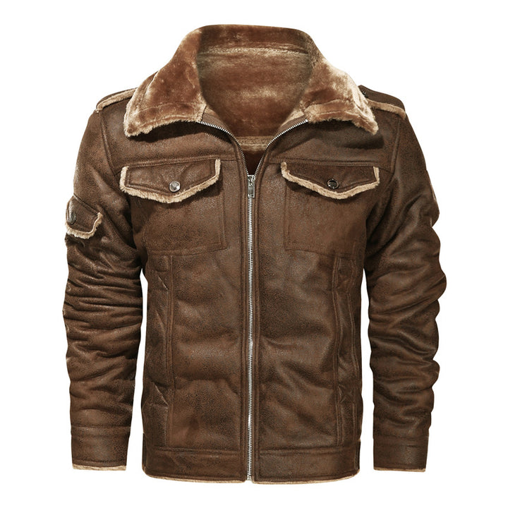 Men's Leatherette Flight Jacket with Teddy Lining and Asymmetrical Zip Mune Fashion