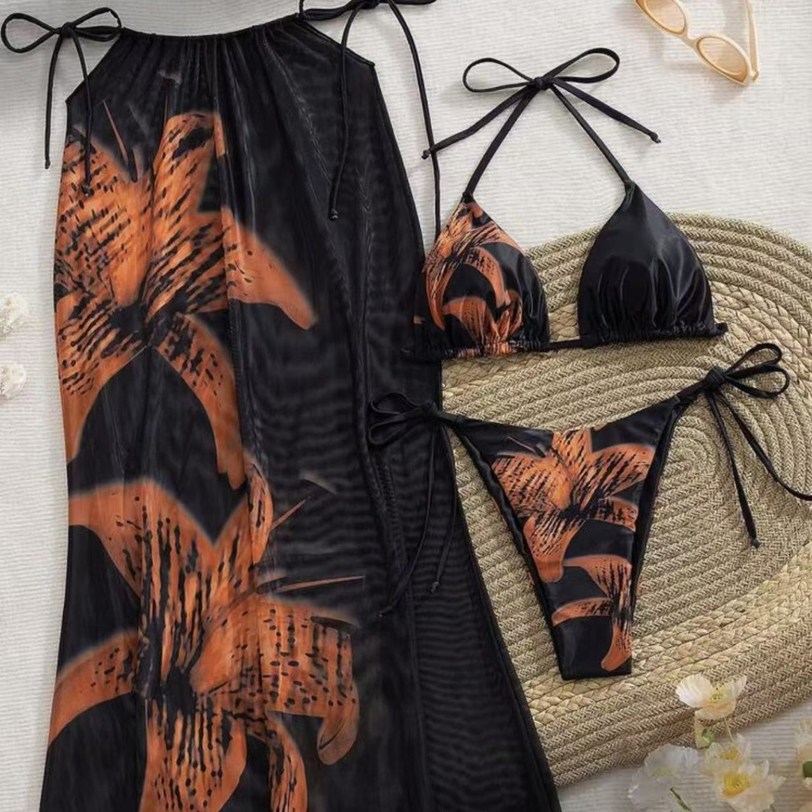 Women's bikini set with elegant wrap skirt and floral design Mune Fashion