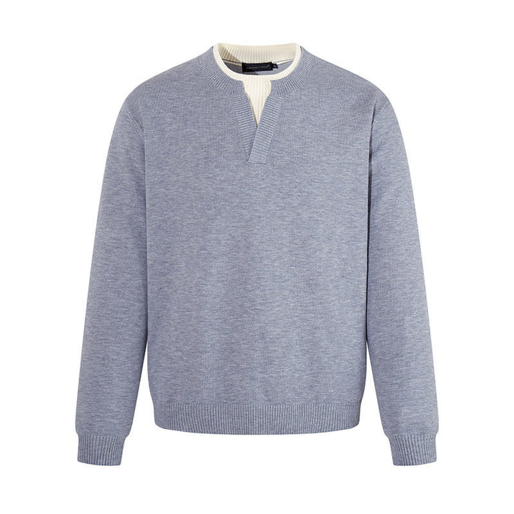 Men's fine-knit pullover with V-slit collar and ribbed finish Mune Fashion