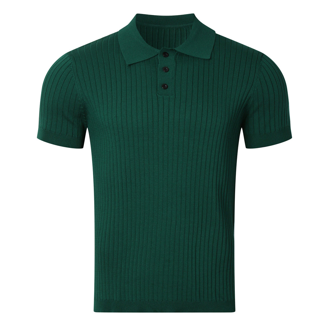 Men's narrow-cut ribbed polo shirt made of fine knit with short sleeves and polo collar Mune Fashion