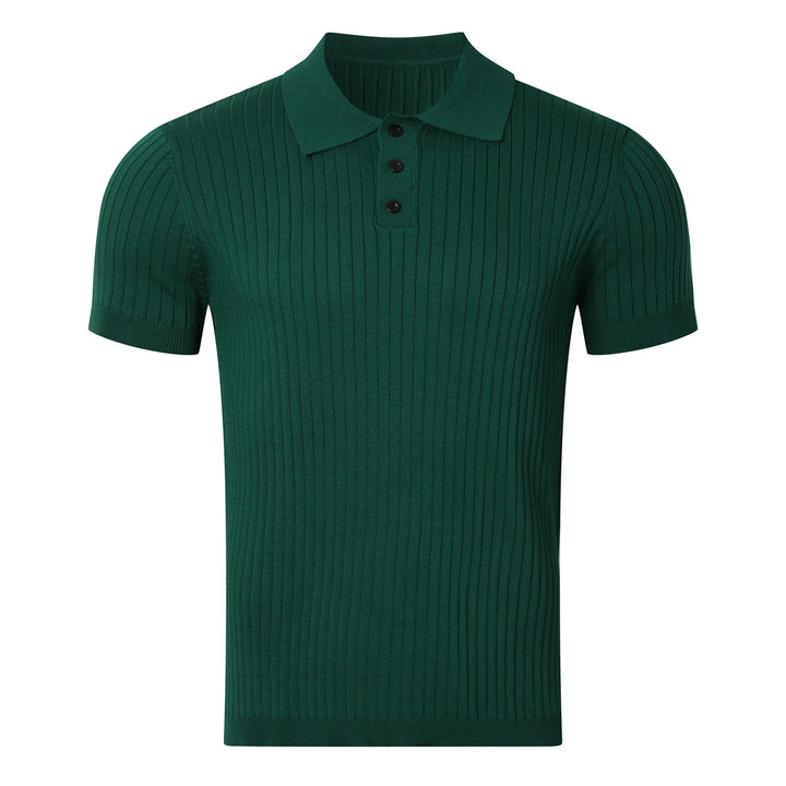 Men's narrow-cut ribbed polo shirt made of fine knit with short sleeves and polo collar Mune Fashion