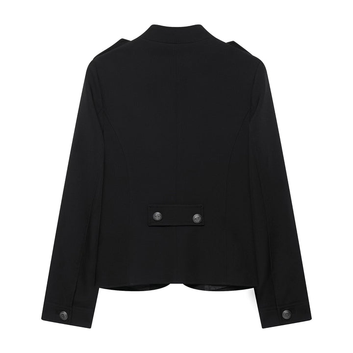 Women Double-Breasted Military Jacket with Stand-Up Collar Mune Fashion
