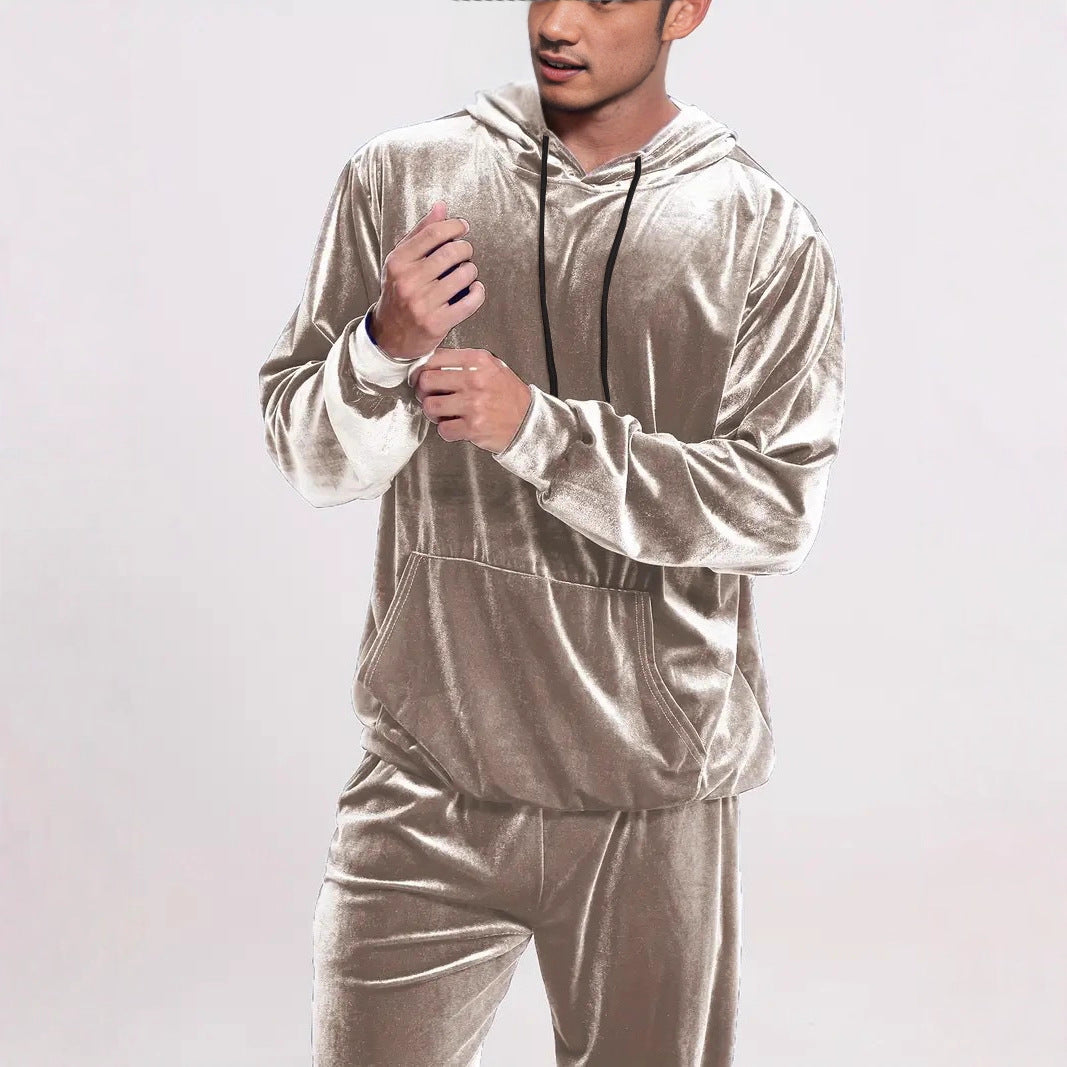 Men's Velvet Tracksuit with Hoodie and Straight Jogging Pants Mune Fashion