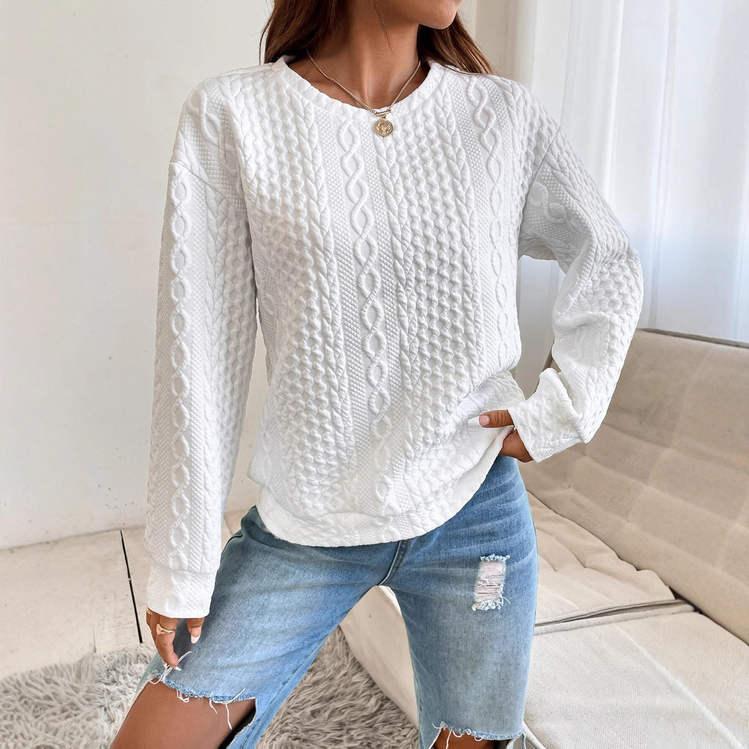 Women's Cable Knit Sweatshirt with Round Neck, Textured Surface and Loose Fit Mune Fashion
