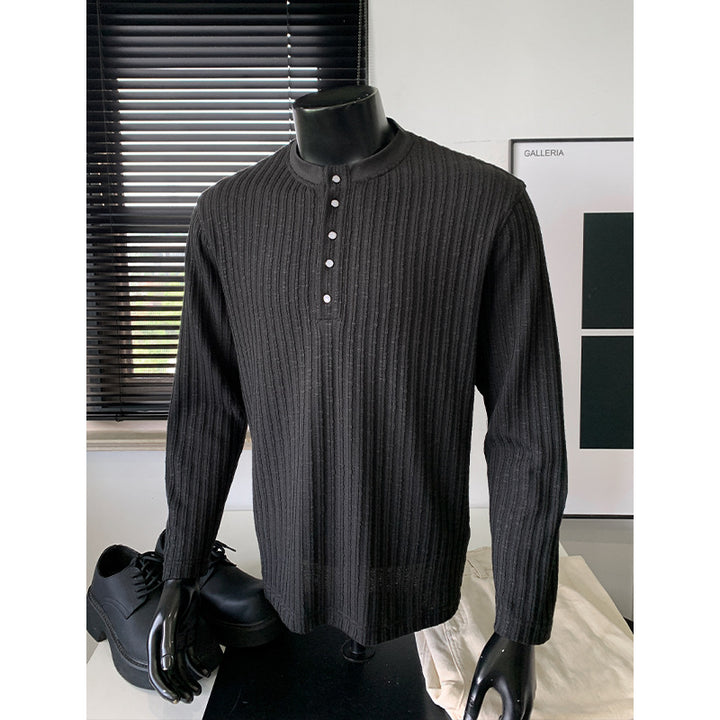 Men's fine knit henley with stand-up collar, ribbed texture and button placket Mune Fashion
