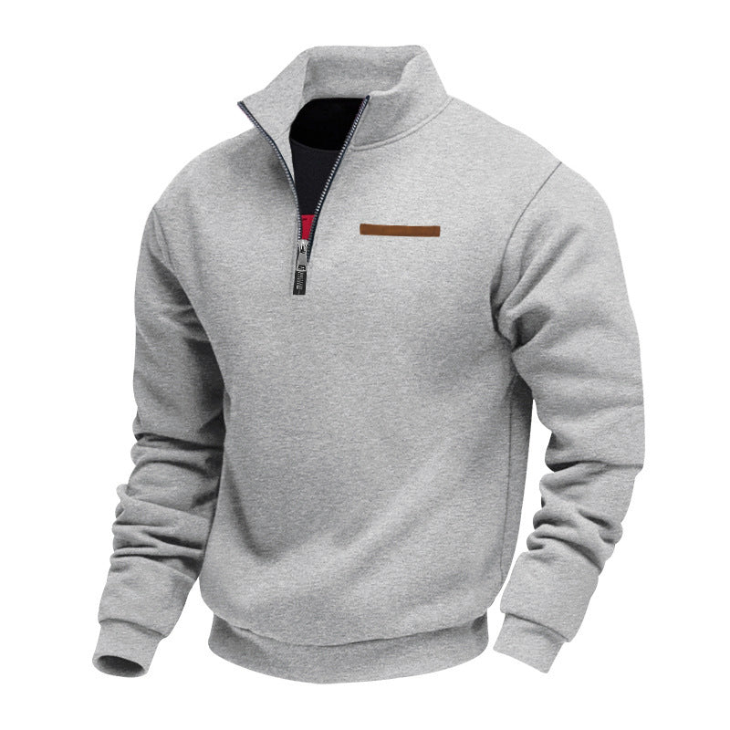 Men's half-zip sweatshirt made of heavy fleece with stand-up collar and concealed chest pocket Mune Fashion
