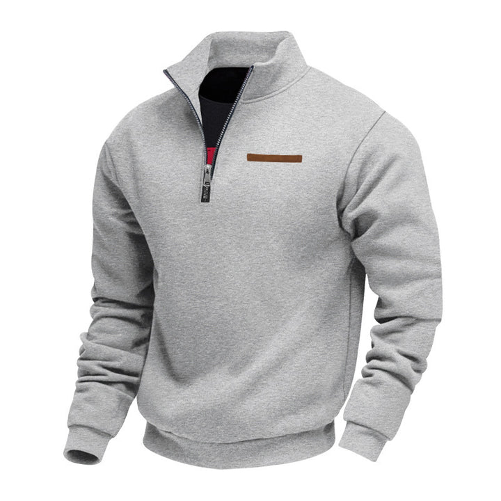 Men's half-zip sweatshirt made of heavy fleece with stand-up collar and concealed chest pocket Mune Fashion