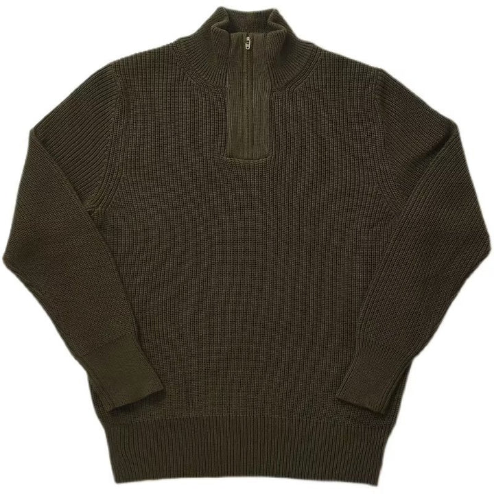 Men's Coarse Ribbed Half-Zip Knit Sweater with Stand-Up Collar Mune Fashion