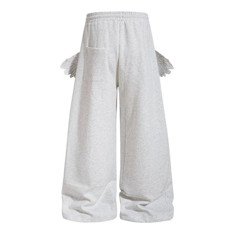 Women's Extra Wide Palazzo Sweatpants with Wing Pockets, Drawstring Waistband and Gothic Print Mune Fashion