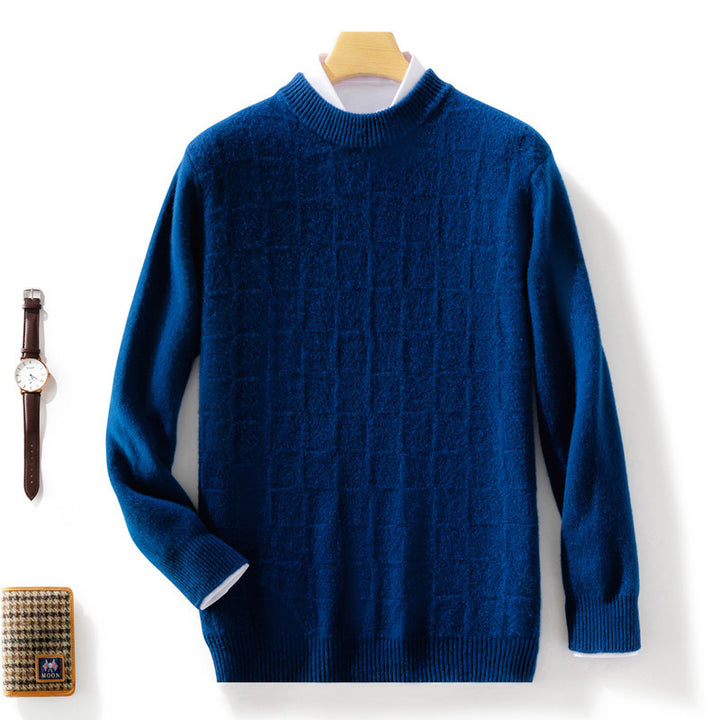Men's Fine Turtleneck Sweater with Subtle Square Structure in Cashmere Blend Mune Fashion