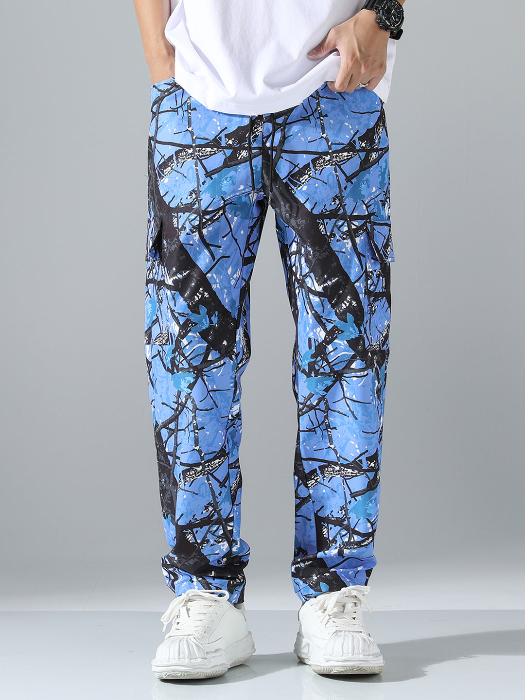 Men's Patterned Cargo Jogging Pants with Drawstring, Patch Pockets & Tapered Leg Mune Fashion
