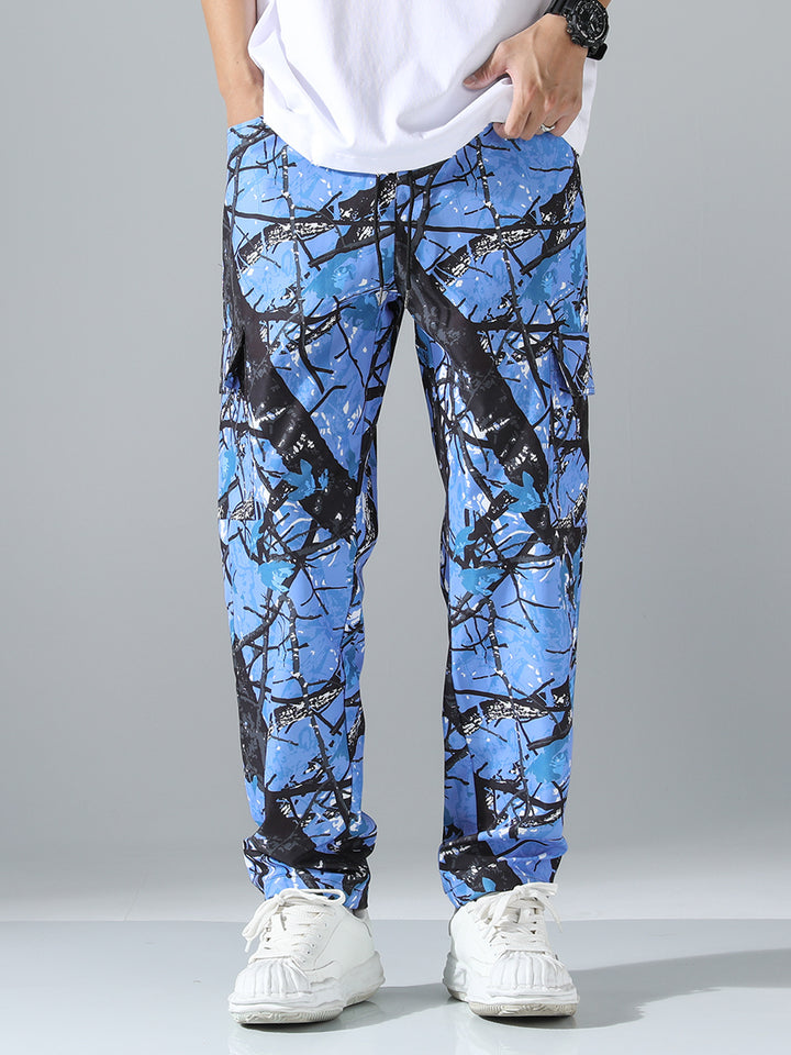 Men's Patterned Cargo Jogging Pants with Drawstring, Patch Pockets & Tapered Leg Mune Fashion
