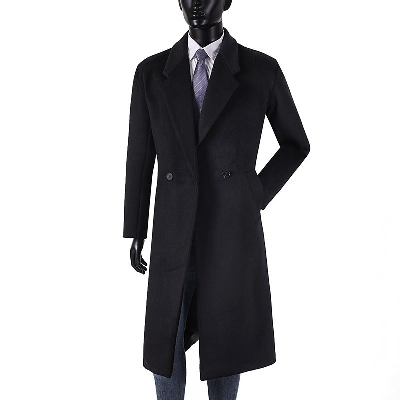 Men's Maxi Length Wool Coat in a minimalist cut with narrow lapels and side pockets Mune Fashion