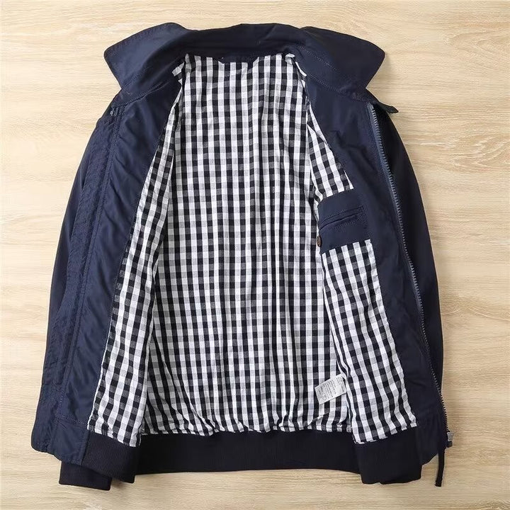 Men's Slim Harrington Jacket in Bomber Style with Shirt Collar and Ribbed Hem Mune Fashion