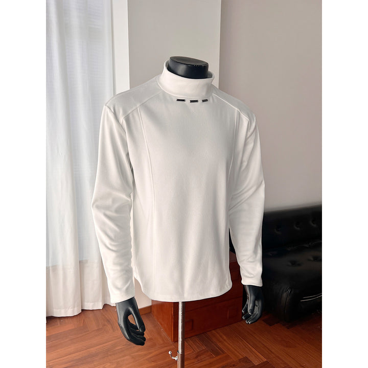 Men's Rollneck Fine Knit Shirt with Metal Studs at the Collar and Slim Silhouette Mune Fashion
