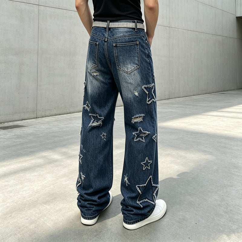 Men's fashion wide-cut jeans with star decor Mune Fashion