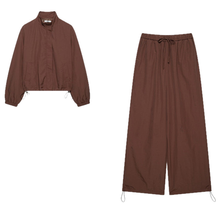 Women's Two-Piece Lounge Set with Light Cropped Jacket and Wide-Cut High-Waisted Pants Mune Fashion