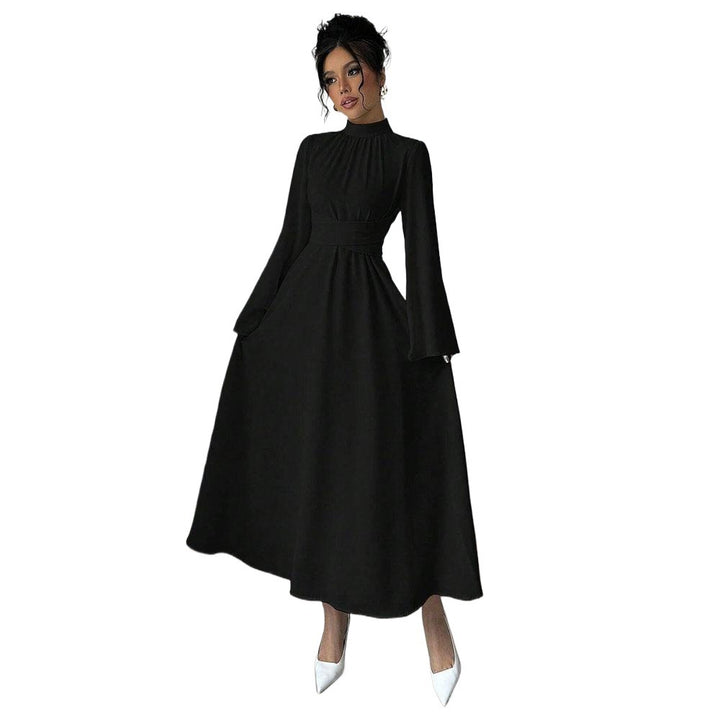 Ladies' elegant maxi dress with stand-up collar, gathered waistline and flared A-line skirt Mune Fashion