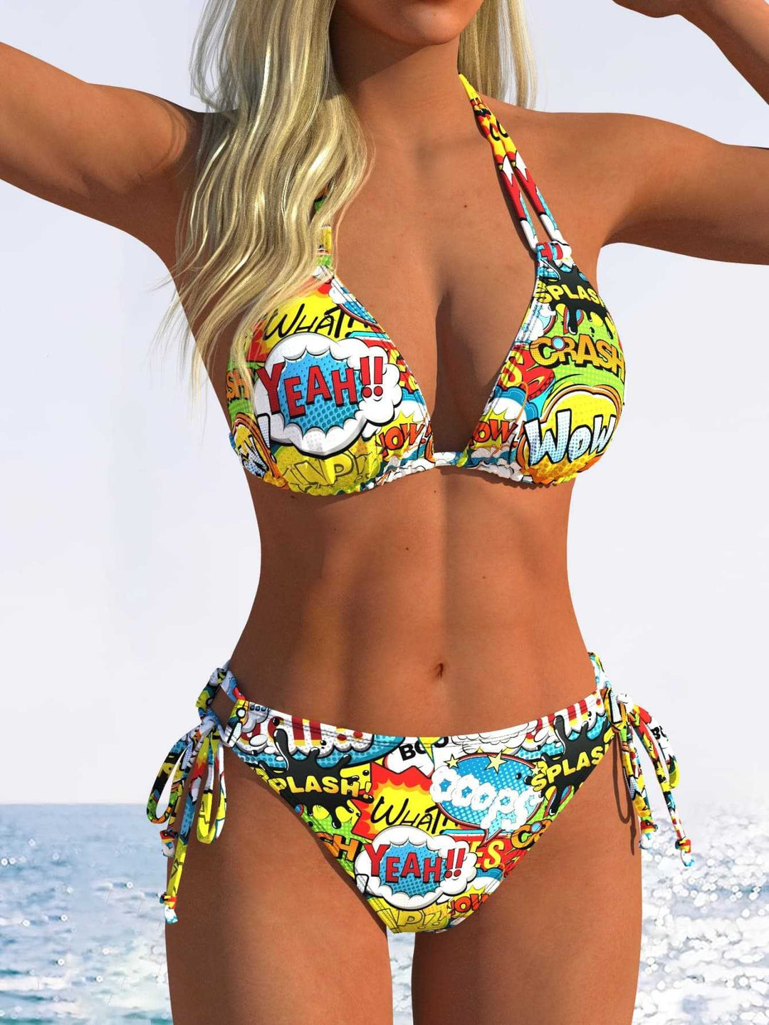 Women's Triangle Bikini with Adjustable Ties and Trendy Wave Pattern Mune Fashion