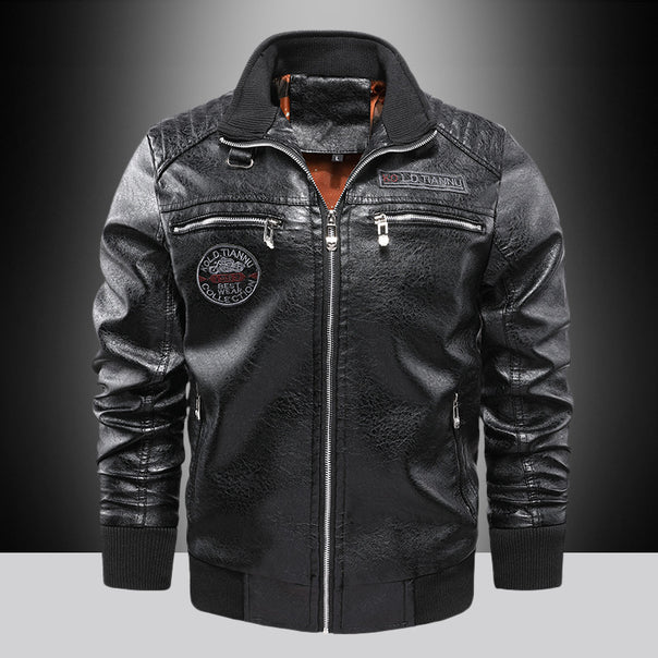 Men's Faux Leather Pilot Jacket with Zipper, Chest Pockets and Ribbed Cuffs Mune Fashion