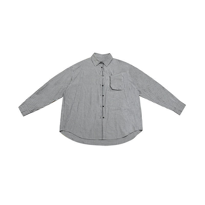Women's Wide Striped Shirt in Oversize Cut with Shirt Collar and Chest Pocket Mune Fashion