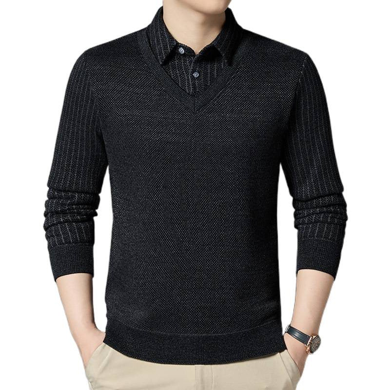 Men's fine knit sweater with V-neck and integrated polo collar Mune Fashion
