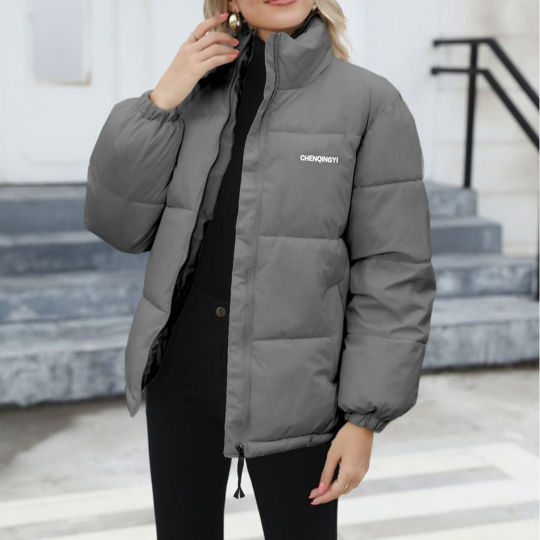 Women's Padded Oversize Quilted Jacket with Stand-up Collar and Drawstring Hem Mune Fashion