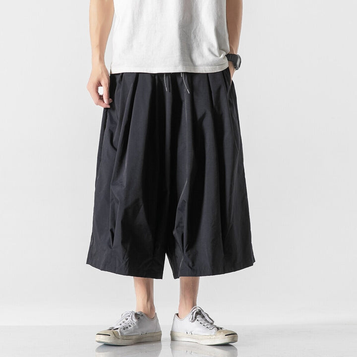 Men's Wide Cut Culotte Lounge Pants with Drop Crotch and Elastic Drawstring Mune Fashion