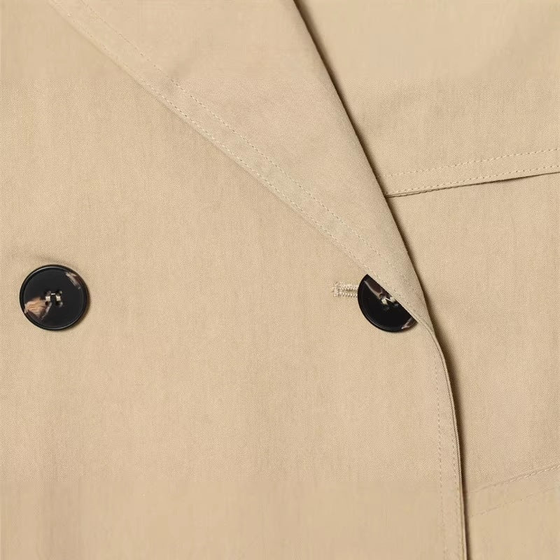Women's Cropped double-breasted trench blazer with tie belt and epaulettes Mune Fashion
