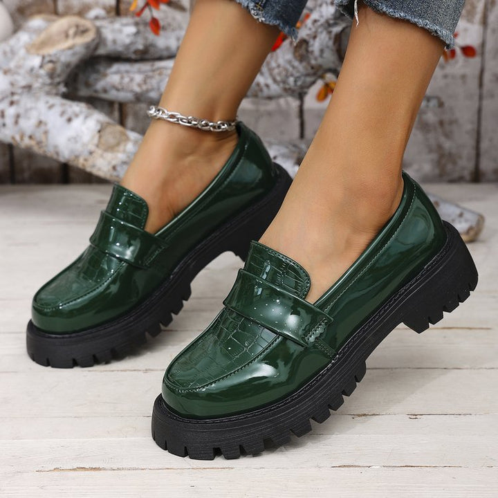 Women chunky patent loafers with crocodile embossing and textured rubber sole Mune Fashion